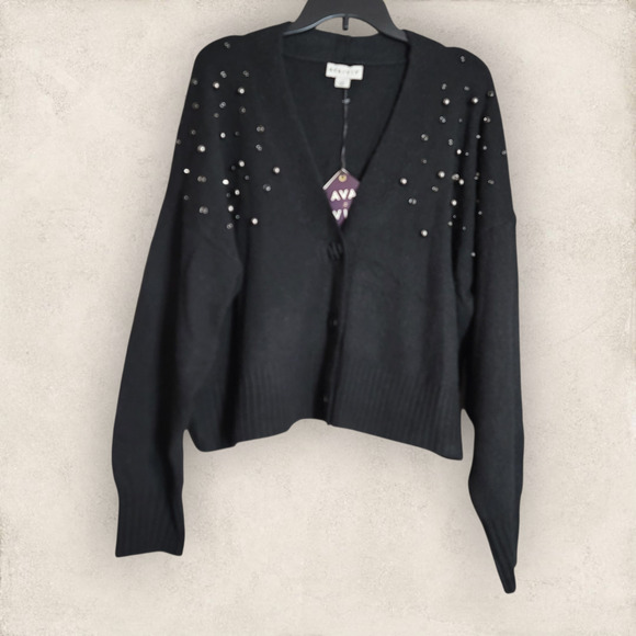 Ava & Viv Black Embellished Button-Down Sweater Cardigan - Picture 1 of 15